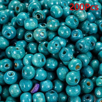 200PCS 5×6mm Rainbow Irregular Round Wood Beads
