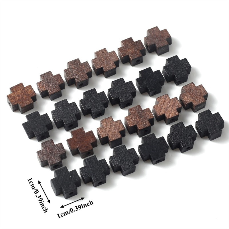 30pcs 10x10mm Cross Wooden Beads