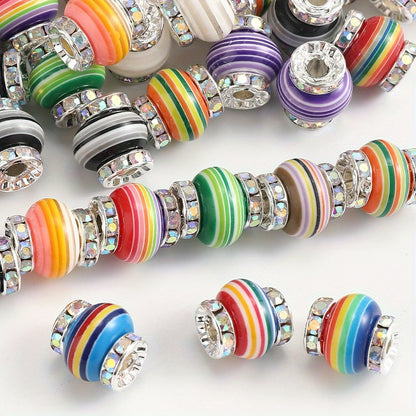 10pcs 14x15mm Rainbow Rhinestone Resin Wheel Beads