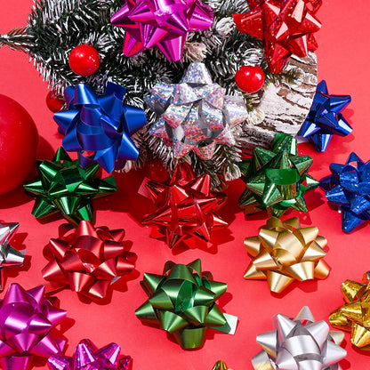 6PCS 5cm PET Christmas Star Ribbon Flower Decorations
