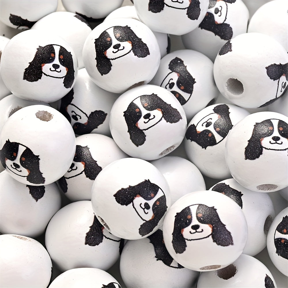 10PCS 16mm Puppy-Themed Wooden Bead Set