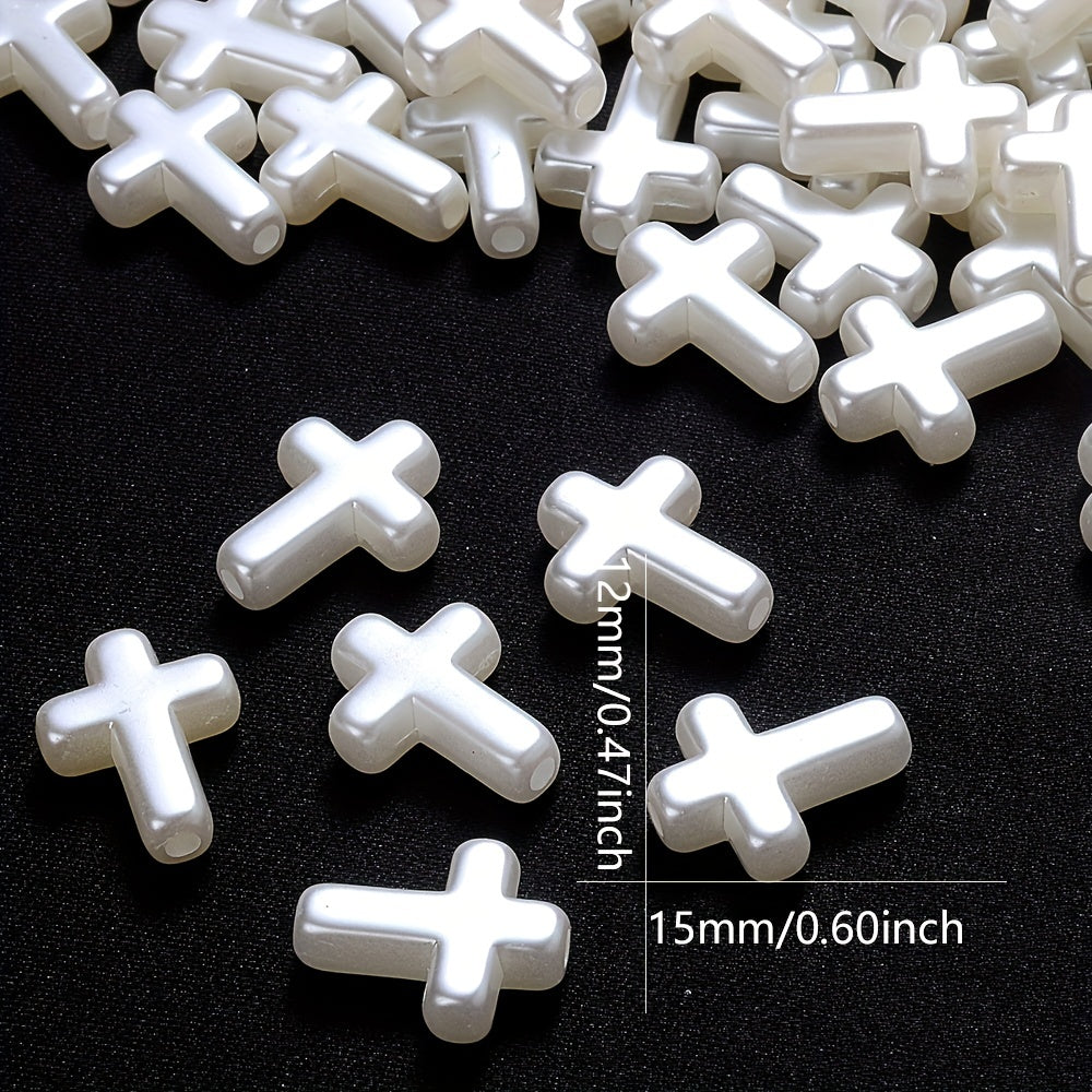50PCS White Cross Acrylic Bead Set