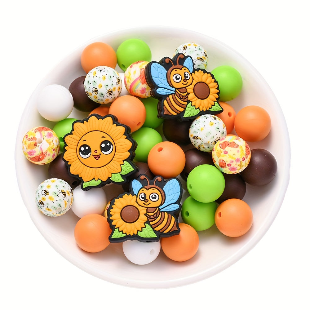 54pcs/set 15mm Silicone Sunflower Focal Beads
