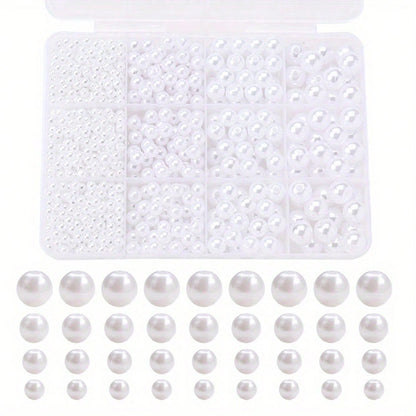 1100pcs/box Mixed Size White Acrylic Round Beads