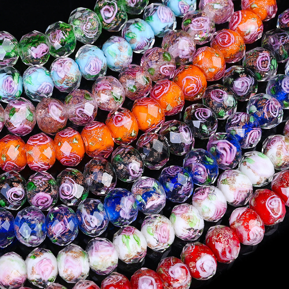Faceted Rose Flower Glass Beads