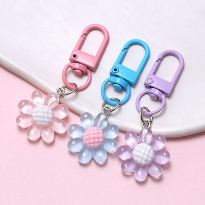 24PCS 2D Flat Sunflower Resin Mini Keychain Set