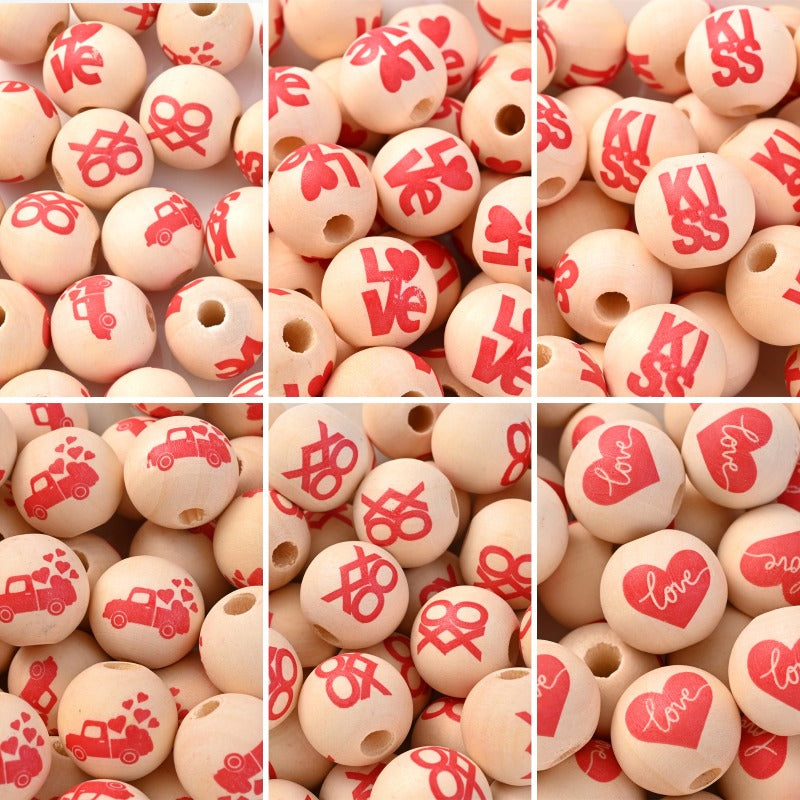 10pcs 16mm Valentine's Day Wooden Round Beads