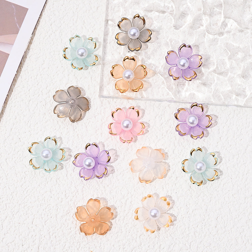 30pcs 15mm Cherry Blossom Acrylic Patch Beads