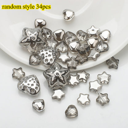 34pcs Star & Heart Electroplated Glass Beads