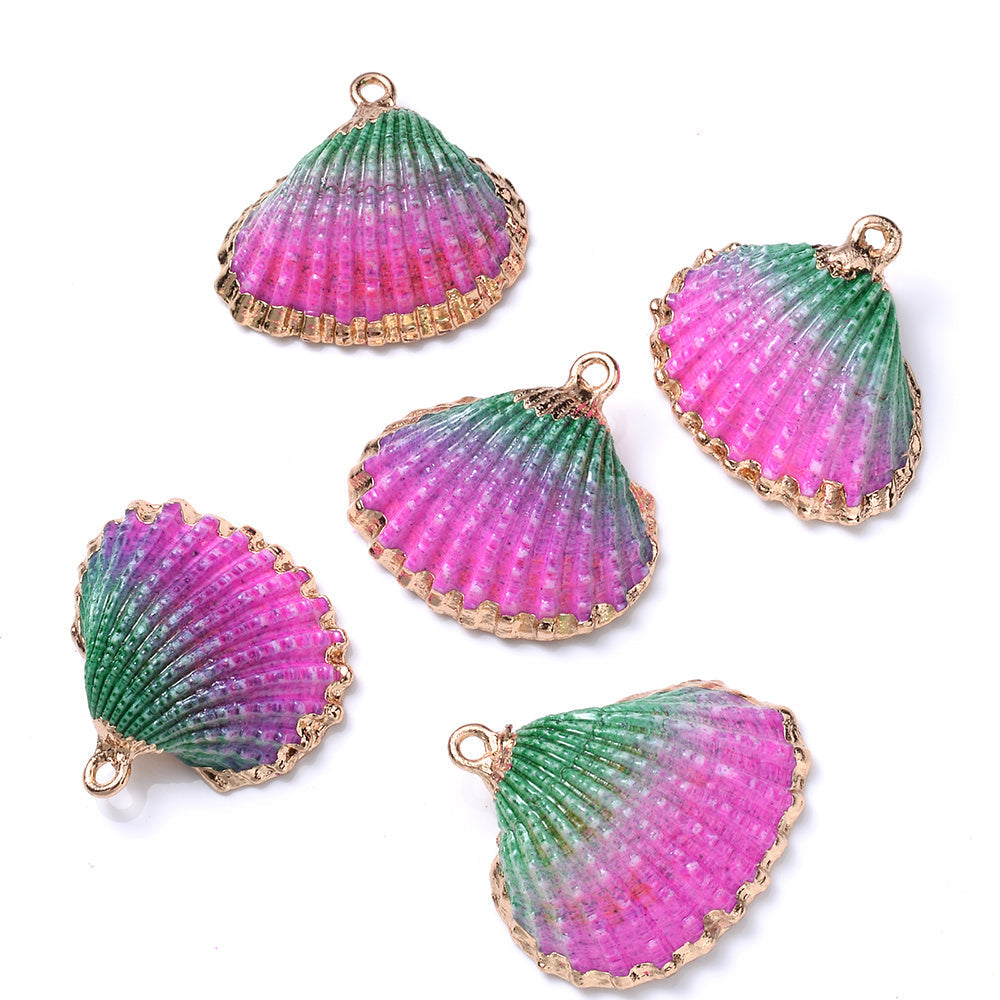 Colorful Gold-Trimmed Shell Pendant Charms