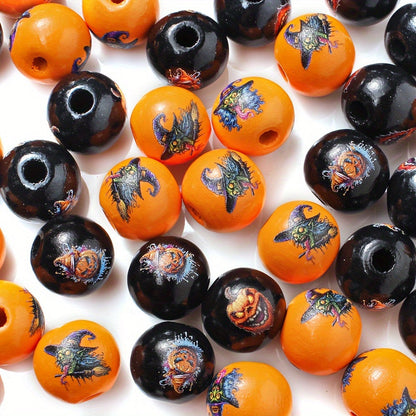 Halloween Witch Pumpkin Wooden Spacer Beads