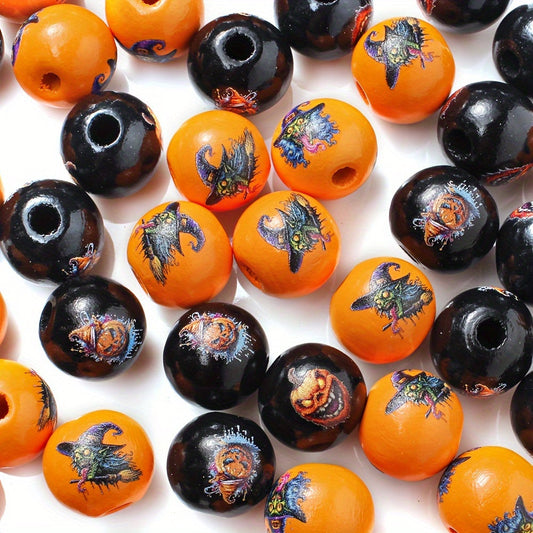 Halloween Witch Pumpkin Wooden Spacer Beads