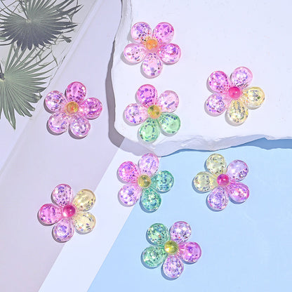 10PCS 25mm Glitter Lucky Flower Resin Embellishment Set