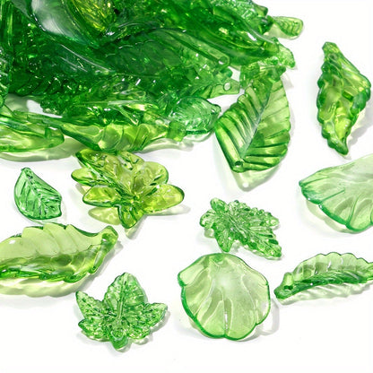 Clear Green Acrylic Leaf Beads and Charms