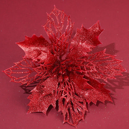 10PCS 16cm Gold, Silver & Red Hollow Christmas Flower Set