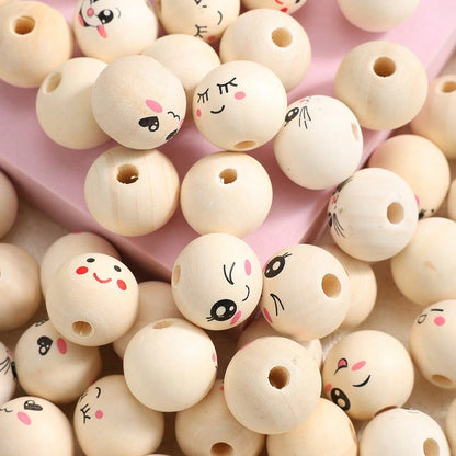 10/30/50pcs 20mm Wooden Smile Face Beads