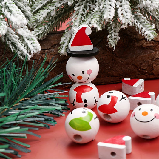 5pcs 15-20mm Christmas Snowman Wooden Round Beads