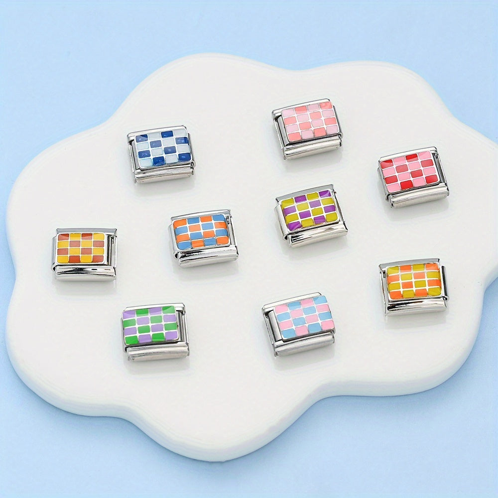 Checkerboard Stainless Steel Charm Module