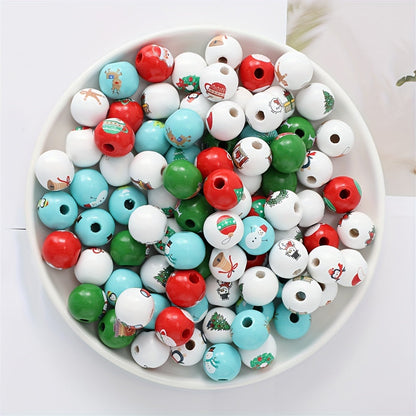 Christmas Wooden Pattern Beads