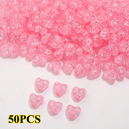 50pcs/set 9.5x11mm Crackle Heart Acrylic Beads