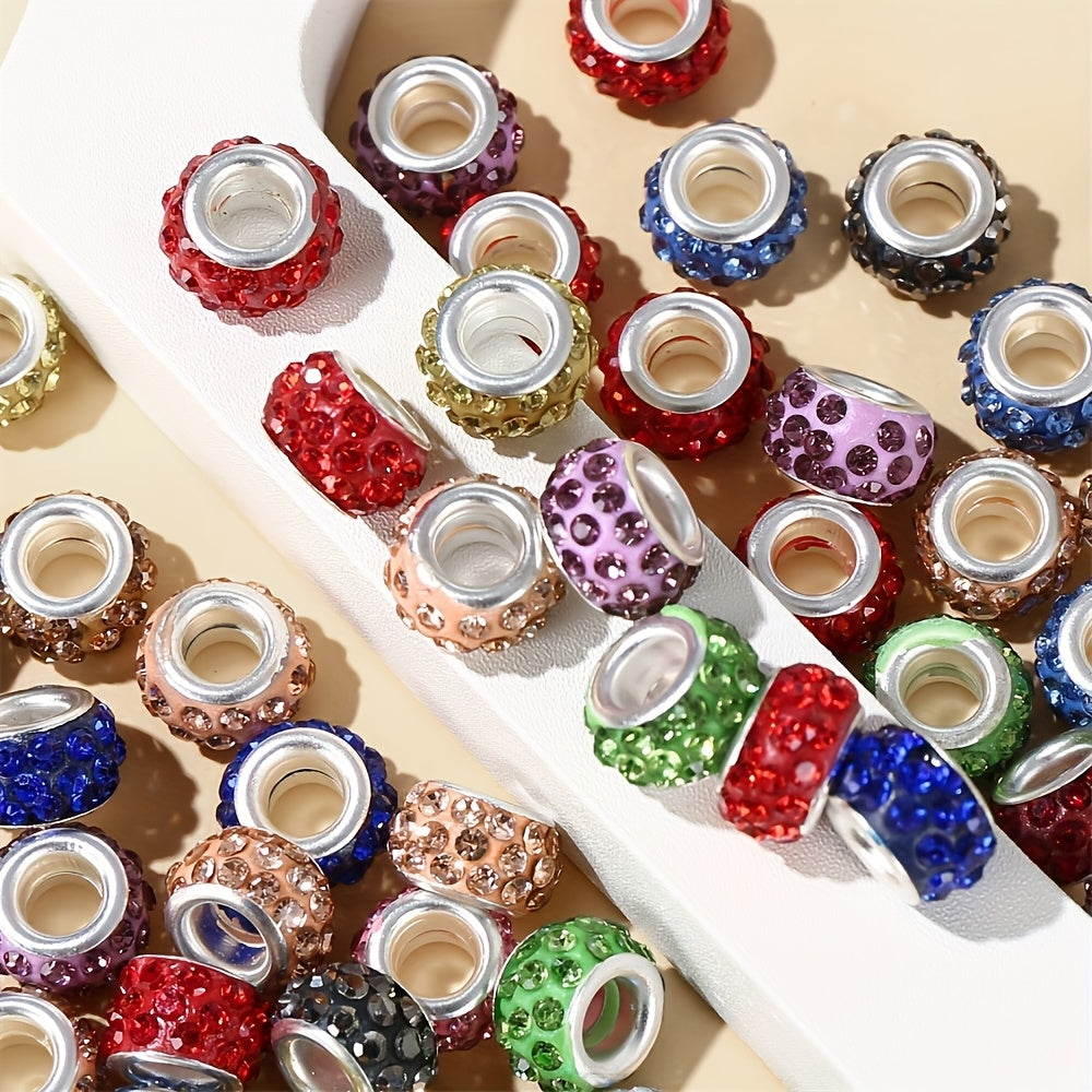 50pcs 11mm Large Hole Rhinestone Alloy Beads