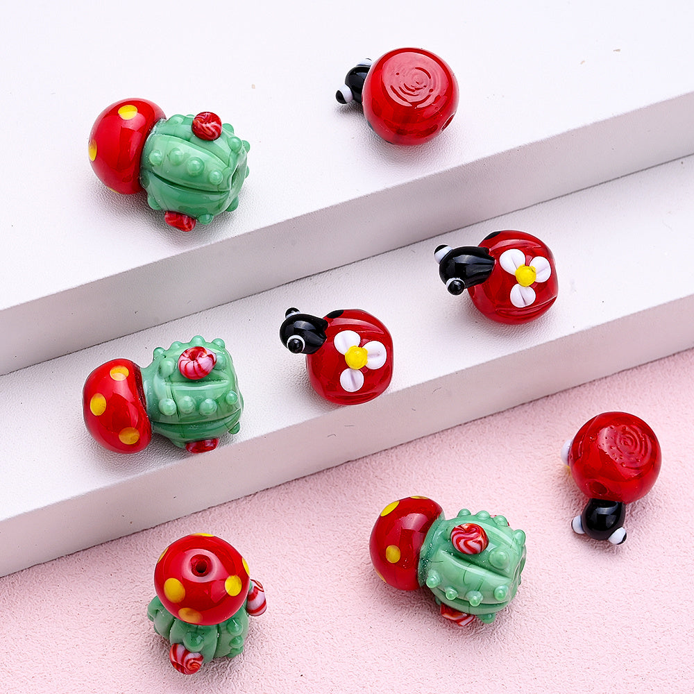 Bohemian Glass Beetle Flower Beads