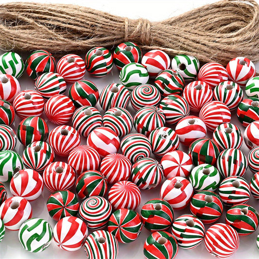 100PCS 16mm Multicolor Christmas Spiral Wooden Bead Set