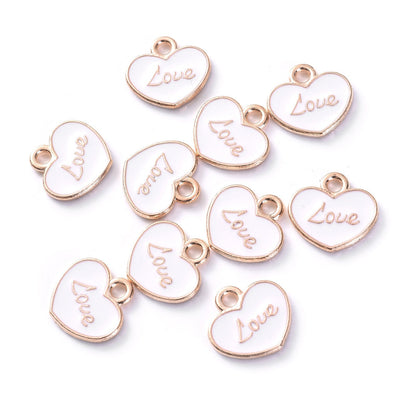 10pcs Colorful Love Printing Heart Shape Charms 12x11mm Delicate Drip