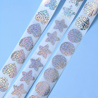 3-Roll Rainbow Laser Heart, Star & Round Self-Adhesive Stickers