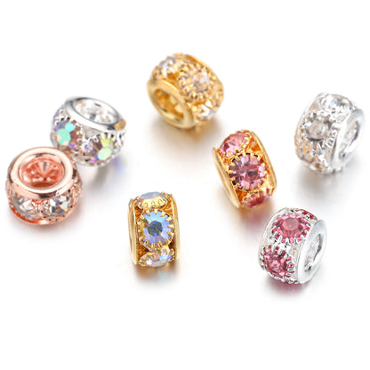 10pcs AB-Coated Large Hole Rhinestone Metal Spacer Beads