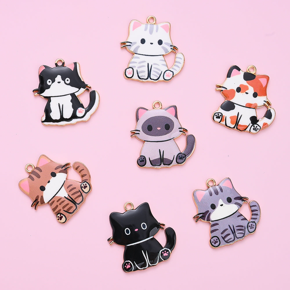 Enamel Cat Pendant Charms