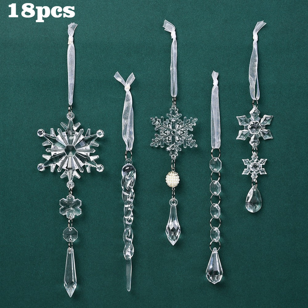 18-Piece Christmas Transparent Snowflake & Waterdrop Acrylic Pendants