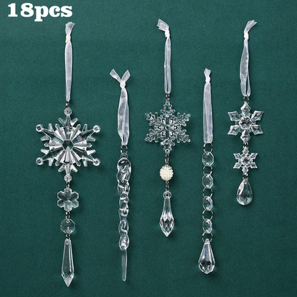 18-Piece Christmas Transparent Snowflake & Waterdrop Acrylic Pendants