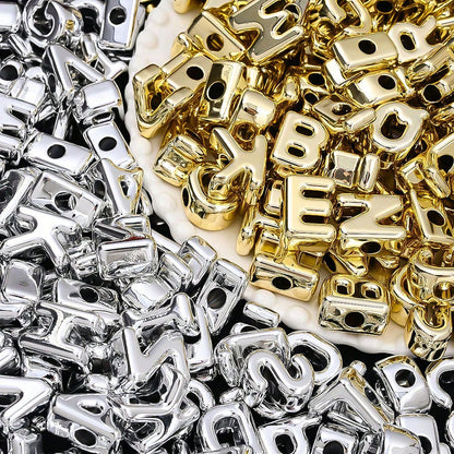 Golden / Silver Shiny CCB Big Hole Alphabet Beads, 10pcs