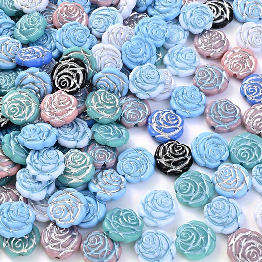50pcs Vintage Flower Bowknot Acrylic Beads