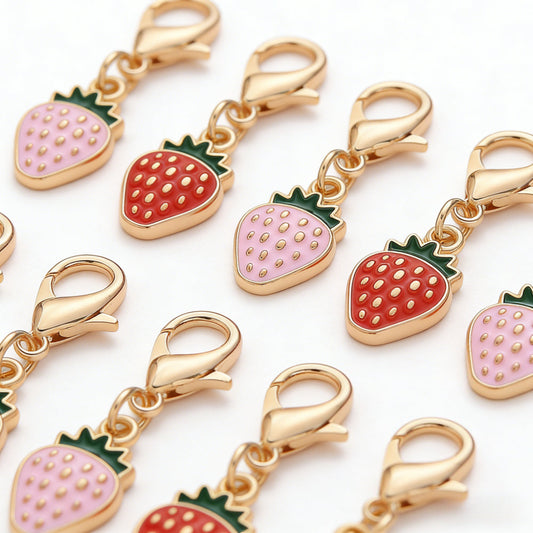 12PCS Red & Pink Strawberry Enamel Keychain Set