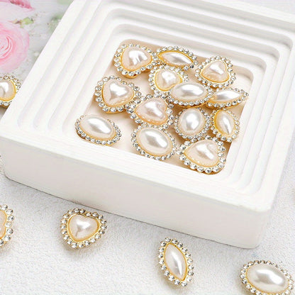 White Heart and Teardrop Rhinestone Pearl Cabochons