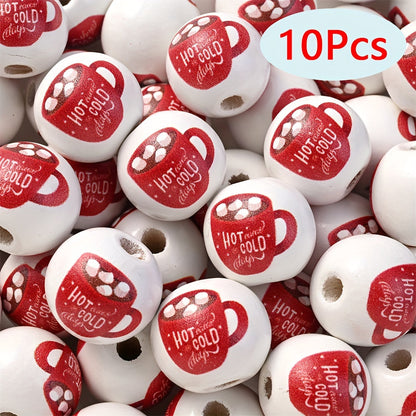 10PCS 16mm Coffee-Themed Wooden Bead Set