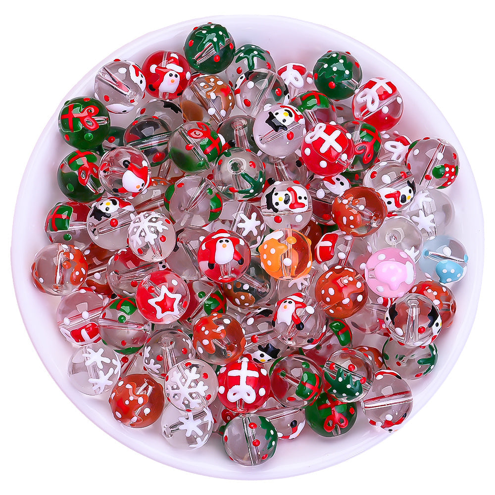 15PCS 12mm Christmas Lampwork-Style Glass Bead Set