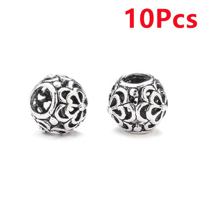 10PCS 9×11mm Retro Silver Hollow Alloy Bead Set