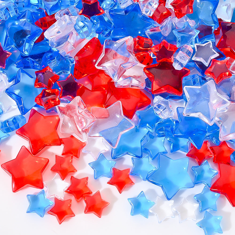 120/240pcs Patriotic Acrylic Star Flatback Beads