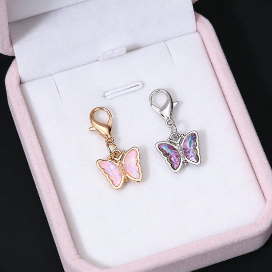 18PCS Multicolor Rhinestone Butterfly Mini Keychain Set