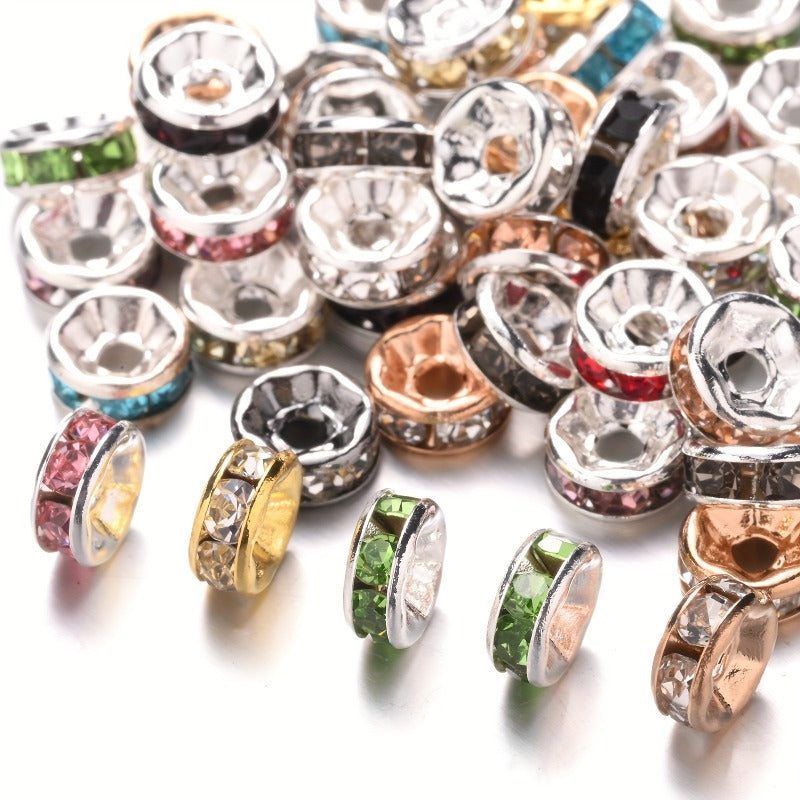 50pcs 4/6/8/10mm Rhinestone Alloy Spacer Beads