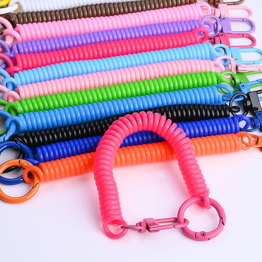 15PCS Retractable Double-Buckle Spiral Keychain Set