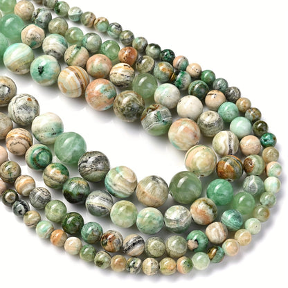 1 Strand 6/8/10/12mm Green Veined Stone Beads