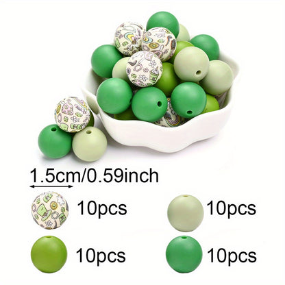 40pcs/set 15mm Colorful Round Silicone Flower Doodle Printed Beads