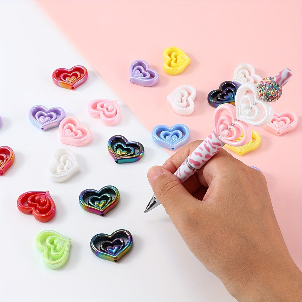 10PCS 23×30mm Three-Layer Heart Acrylic Bead Set