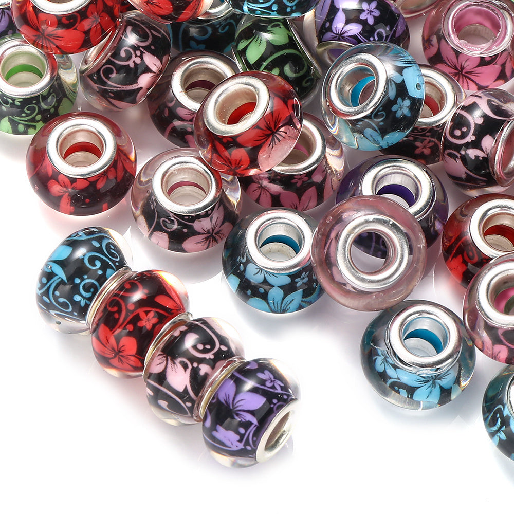 Flower Pattern Resin Large Hole Beads