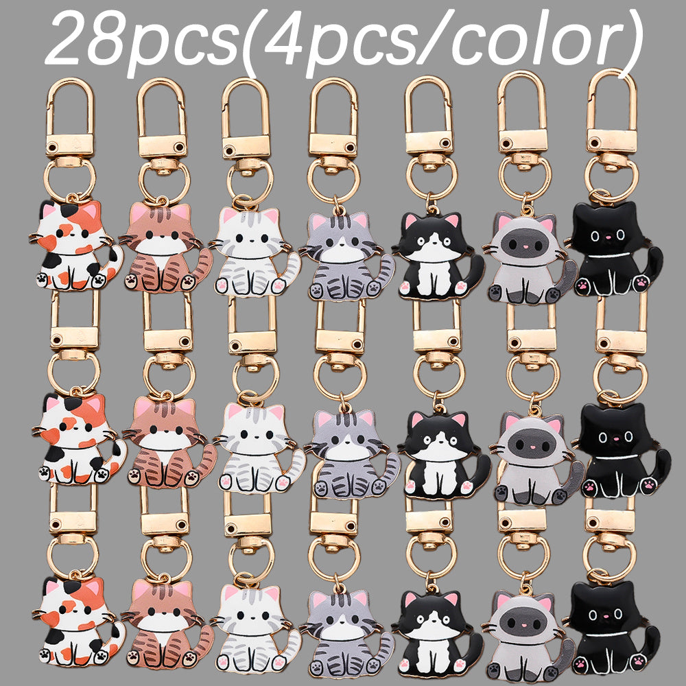 Mini Enamel Cat Keychain Set