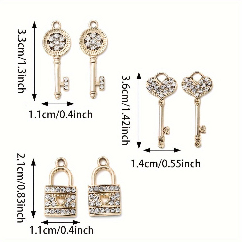 5PCS Gold-Tone Love Lock Crystal Pendant Set